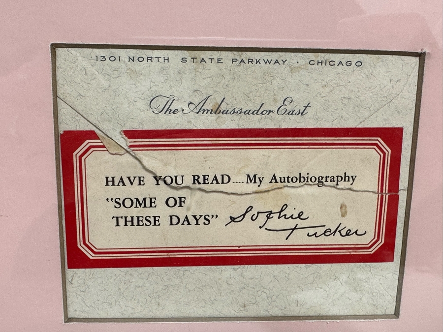 Handwritten Signed Letter From Sophie Tucker Dated 1945 With Photograph Framed 22.5 X 26.5 [Photo 13]