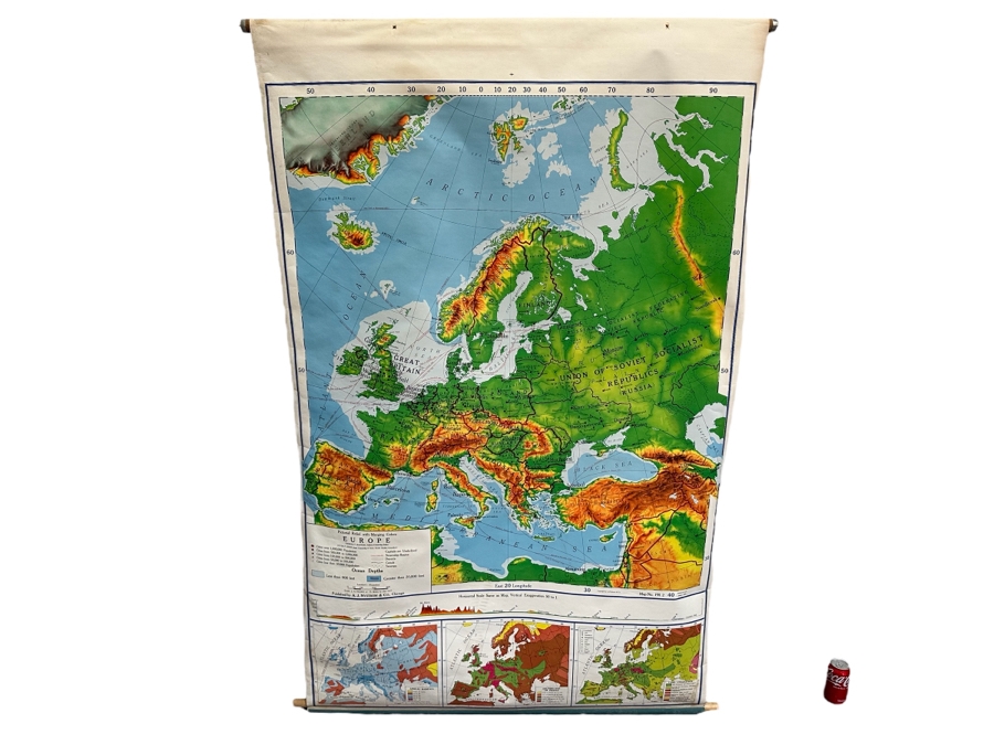 Vintage School Pictorial Relief With Merging Colors Map Of Europe Published By A. J. Nystrom 1963 Edition Map No. PR 2 43W X 69H [Photo 1]