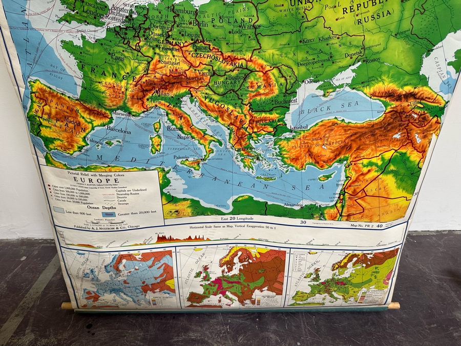 Vintage School Pictorial Relief With Merging Colors Map Of Europe Published By A. J. Nystrom 1963 Edition Map No. PR 2 43W X 69H [Photo 6]