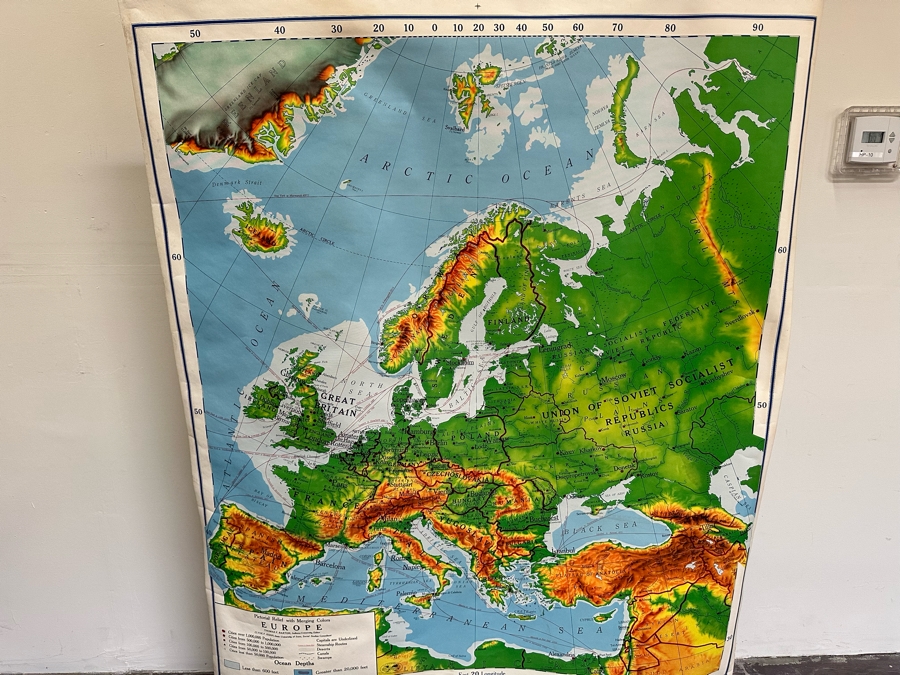 Vintage School Pictorial Relief With Merging Colors Map Of Europe Published By A. J. Nystrom 1963 Edition Map No. PR 2 43W X 69H [Photo 4]