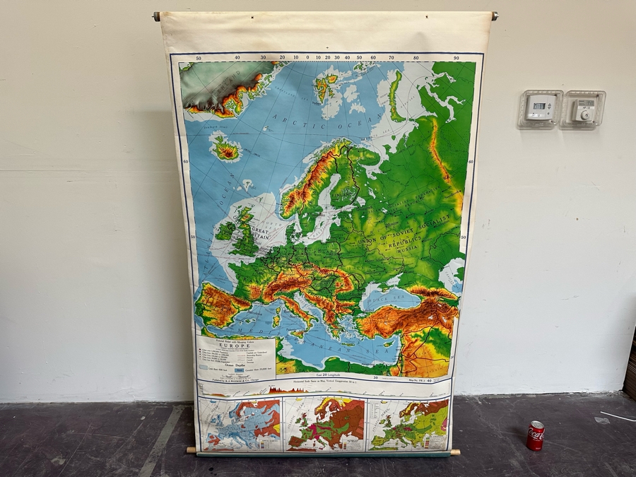 Vintage School Pictorial Relief With Merging Colors Map Of Europe Published By A. J. Nystrom 1963 Edition Map No. PR 2 43W X 69H [Photo 3]