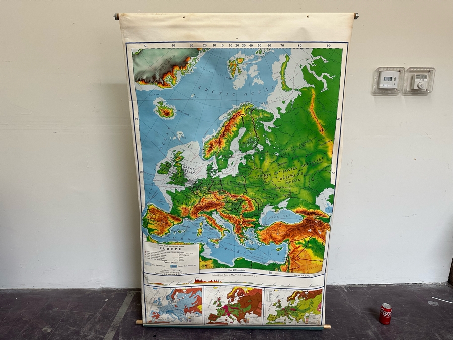 Vintage School Pictorial Relief With Merging Colors Map Of Europe Published By A. J. Nystrom 1963 Edition Map No. PR 2 43W X 69H [Photo 2]