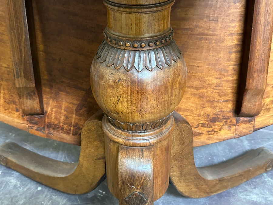 Stunning Antique Hand Carved Wooden Tripod Tilt Top Table See Photos For Details 57.5R X 30H Estimate $2,500 [Photo 18]