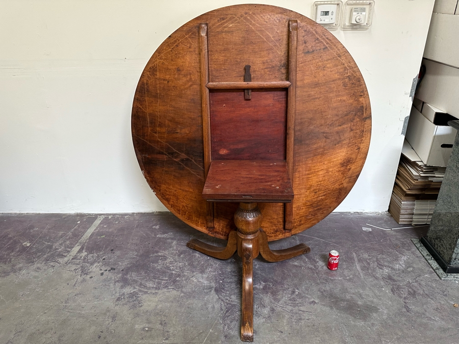 Stunning Antique Hand Carved Wooden Tripod Tilt Top Table See Photos For Details 57.5R X 30H Estimate $2,500 [Photo 12]