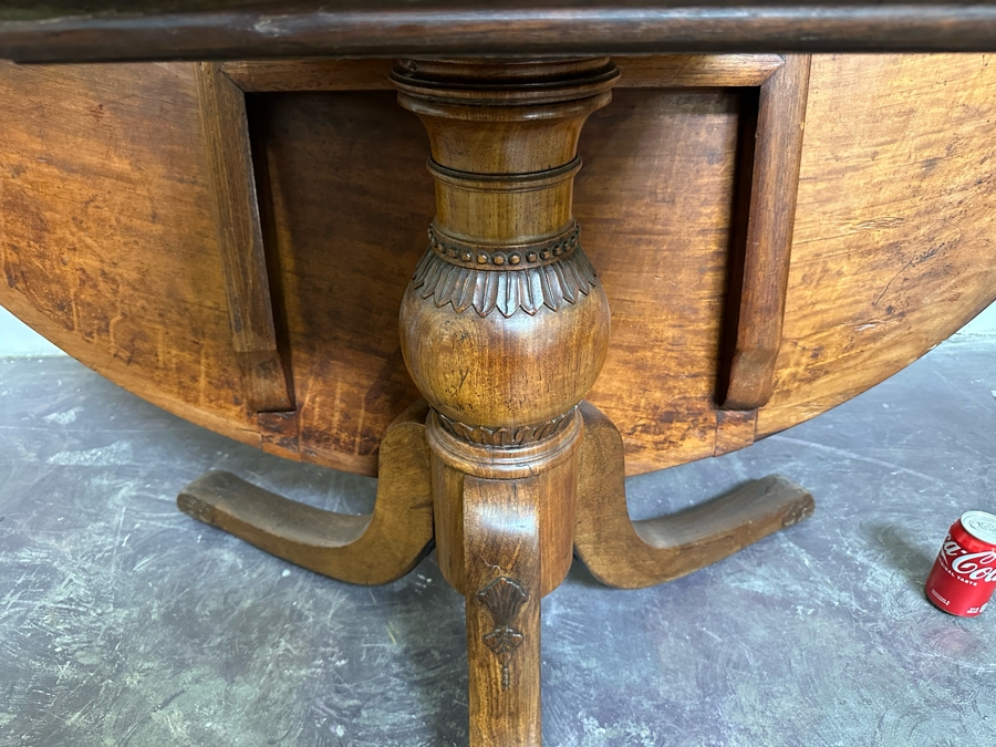 Stunning Antique Hand Carved Wooden Tripod Tilt Top Table See Photos For Details 57.5R X 30H Estimate $2,500 [Photo 17]