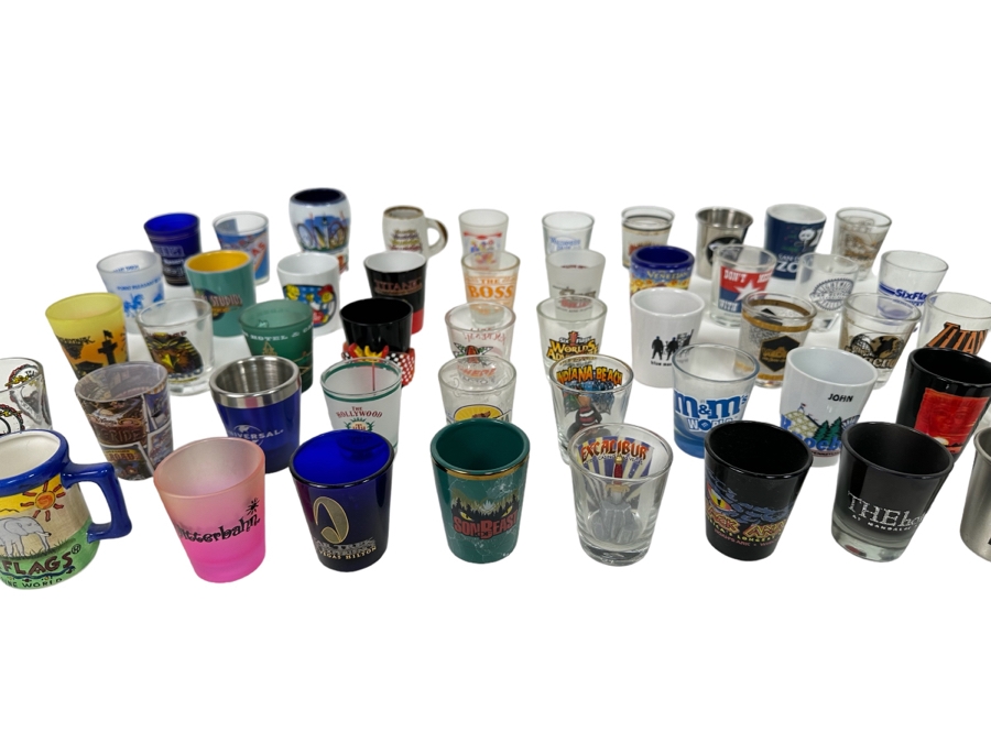 Collection Of Themed Shot Glasses Mainly From Various Amusement Parks / Roller Coasters - See Photos 47+ Shot Glasses