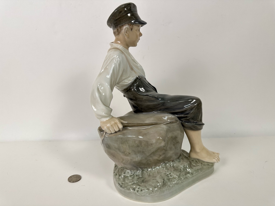 Royal Copenhagen Denmark Porcelain Figurine Shepherd Boy On Rock 1659 6.5W X 8D X 12H Estimate $350 [Photo 8]