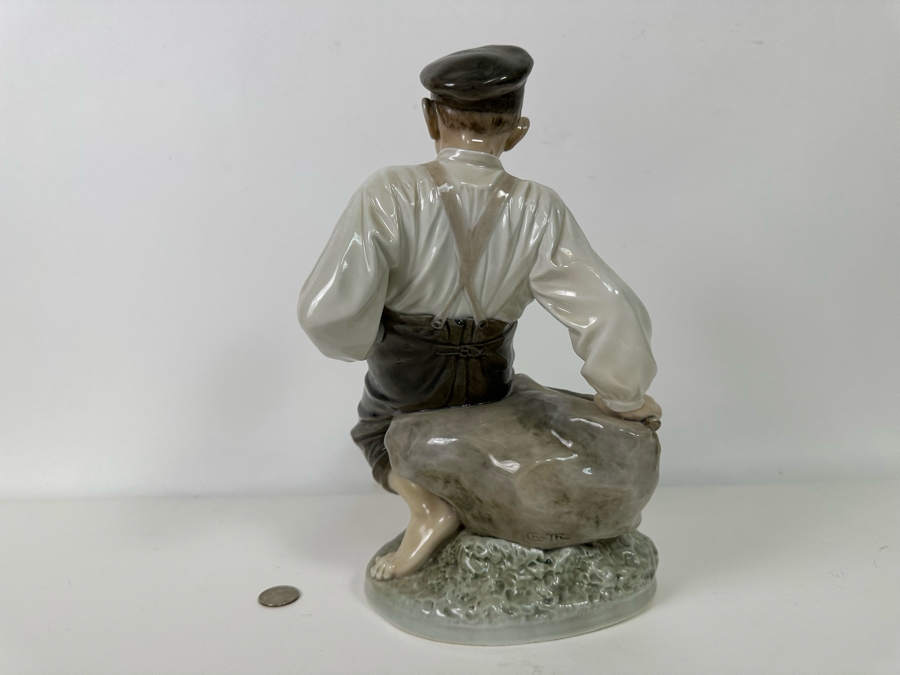 Royal Copenhagen Denmark Porcelain Figurine Shepherd Boy On Rock 1659 6.5W X 8D X 12H Estimate $350 [Photo 9]