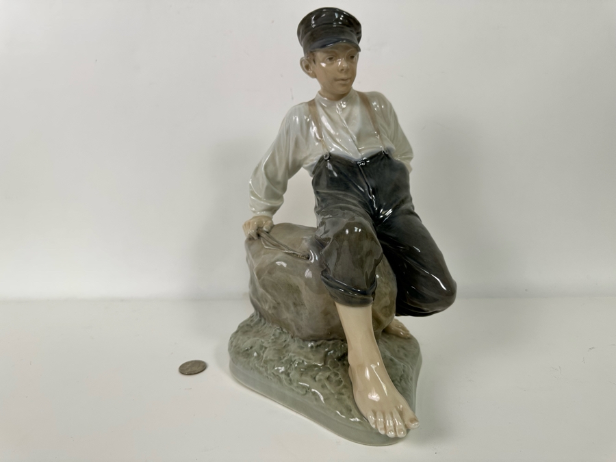 Royal Copenhagen Denmark Porcelain Figurine Shepherd Boy On Rock 1659 6.5W X 8D X 12H Estimate $350 [Photo 3]