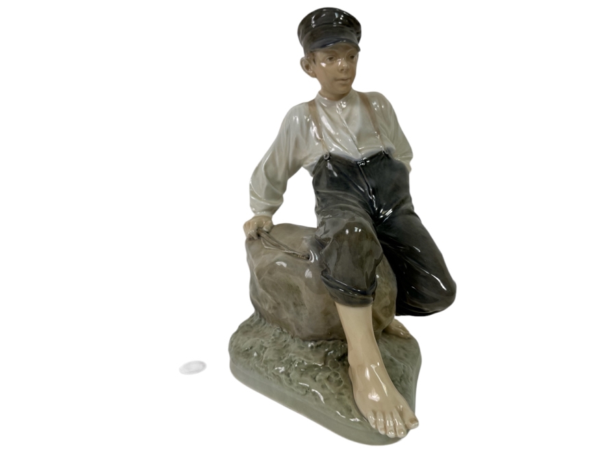 Royal Copenhagen Denmark Porcelain Figurine Shepherd Boy On Rock 1659 6.5W X 8D X 12H Estimate $350 [Photo 2]