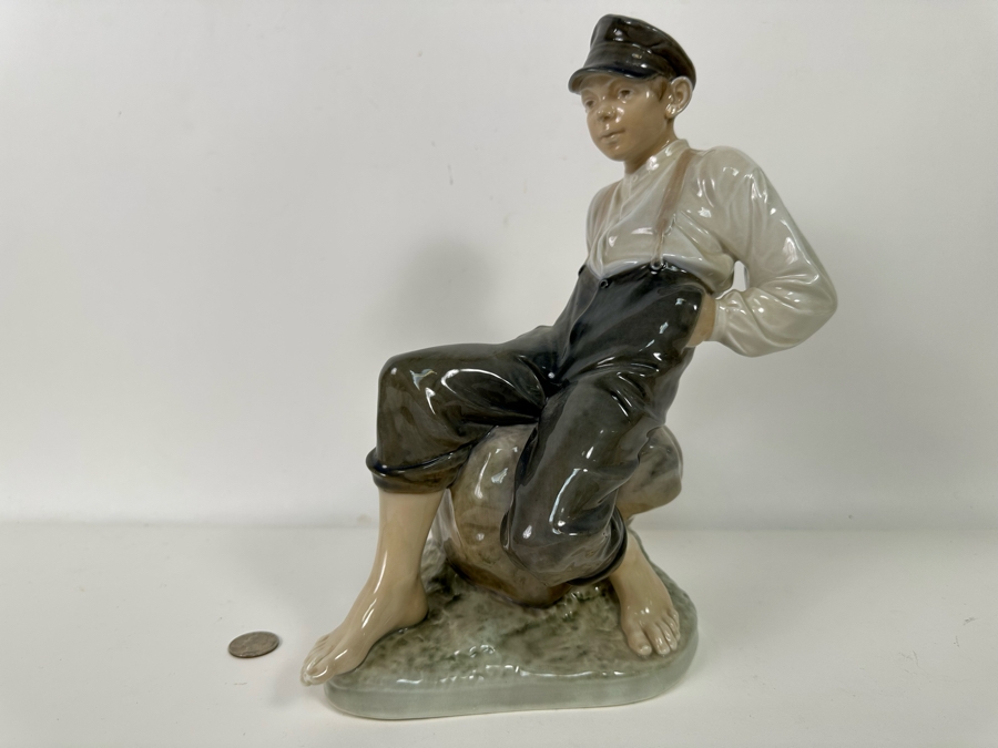 Royal Copenhagen Denmark Porcelain Figurine Shepherd Boy On Rock 1659 6.5W X 8D X 12H Estimate $350 [Photo 6]