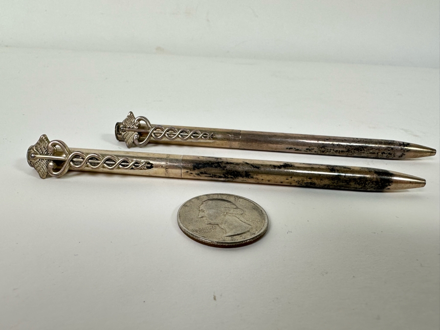 Tiffany & Co Sterling Silver Caduceus Ballpoint Pens, A Pair 47.8g Retails $600 [Photo 7]