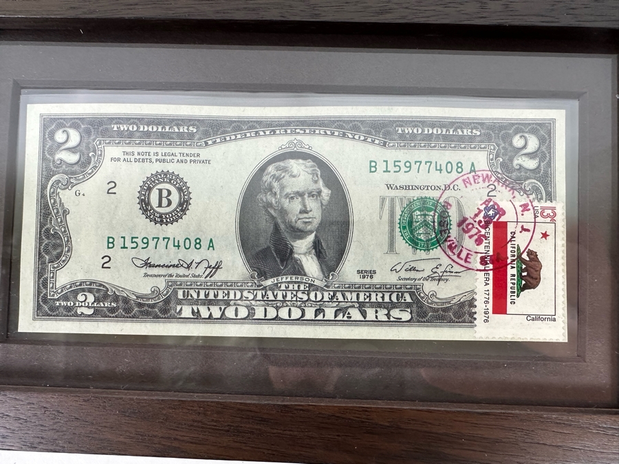 Framed 1976 2 Dollar Bill First Day Of Issue California Stamp [Photo 3]