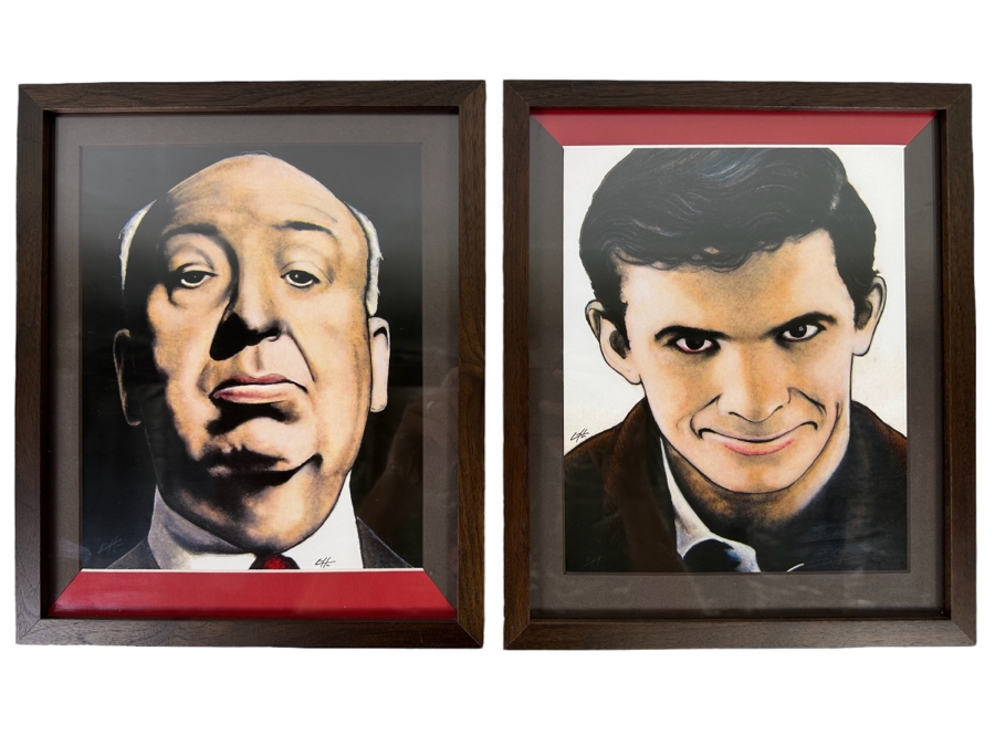 Pair Of Hand Signed Chuck Hodi Framed Prints Of Alfred Hitchcock And Norman Bates Of Psycho 10.5 X 13 [Photo 1]