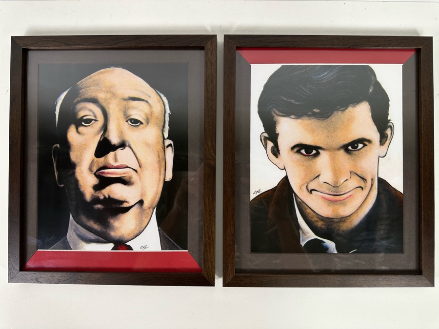 Pair Of Hand Signed Chuck Hodi Framed Prints Of Alfred Hitchcock And Norman Bates Of Psycho 10.5 X 13 [Photo 2]