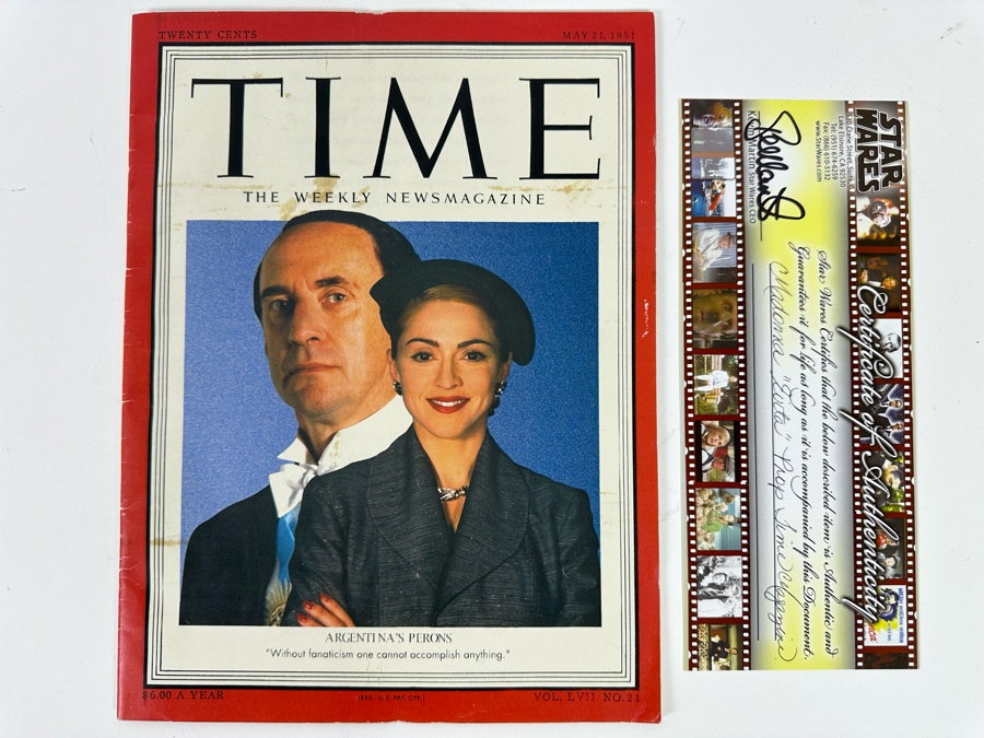 Madonna 'Evita' Movie Prop Time Magazine With Cert [Photo 2]