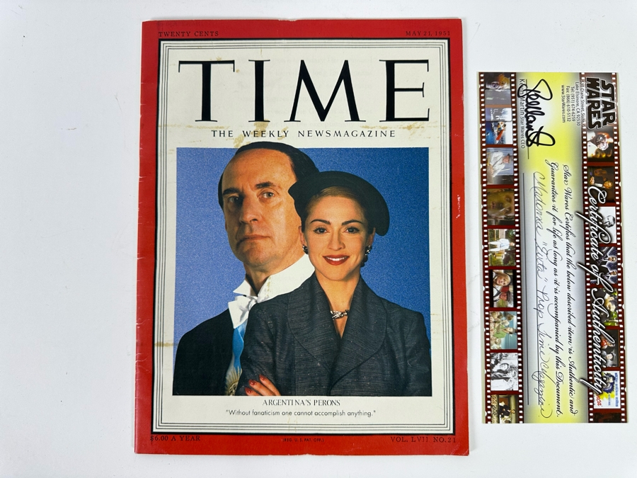 Madonna 'Evita' Movie Prop Time Magazine With Cert [Photo 3]