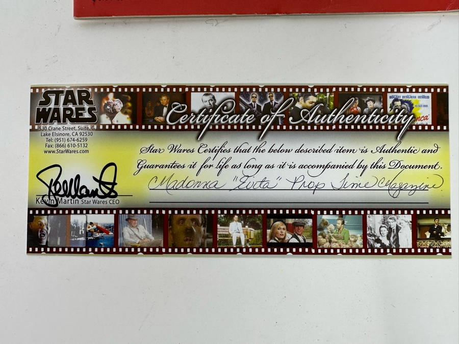 Madonna 'Evita' Movie Prop Time Magazine With Cert [Photo 6]