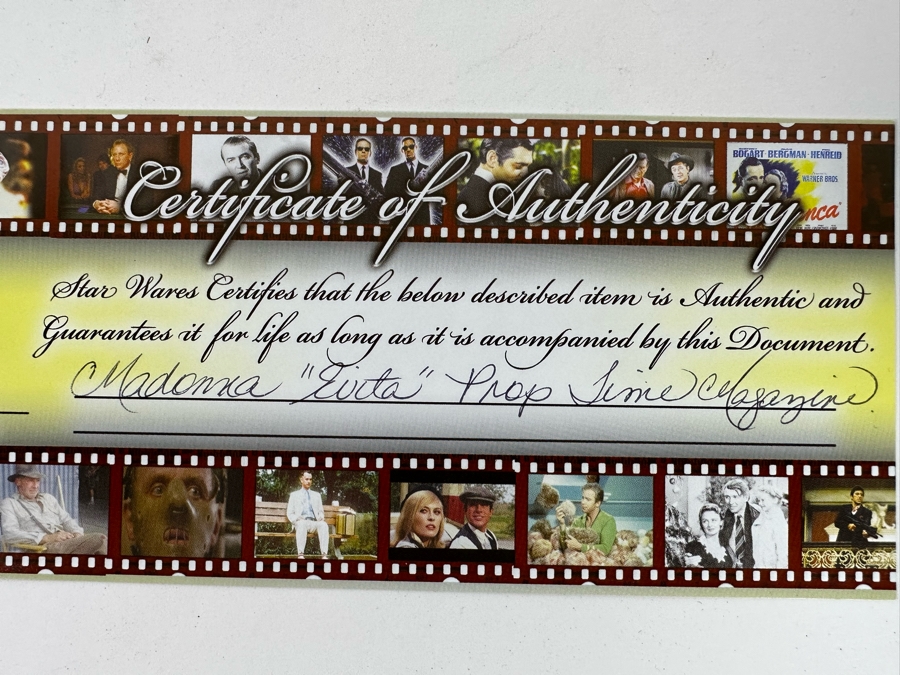 Madonna 'Evita' Movie Prop Time Magazine With Cert [Photo 7]