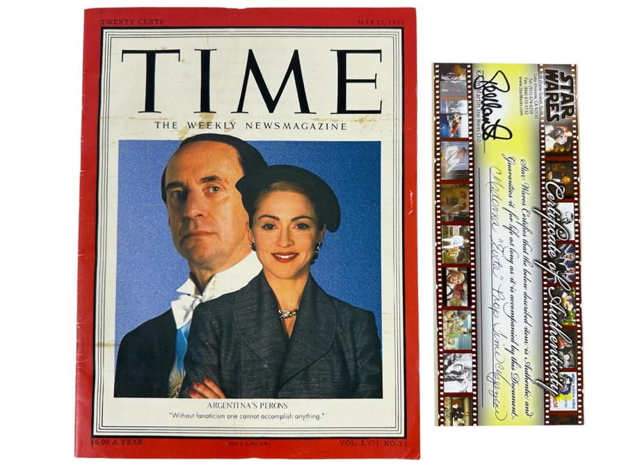 Madonna 'Evita' Movie Prop Time Magazine With Cert