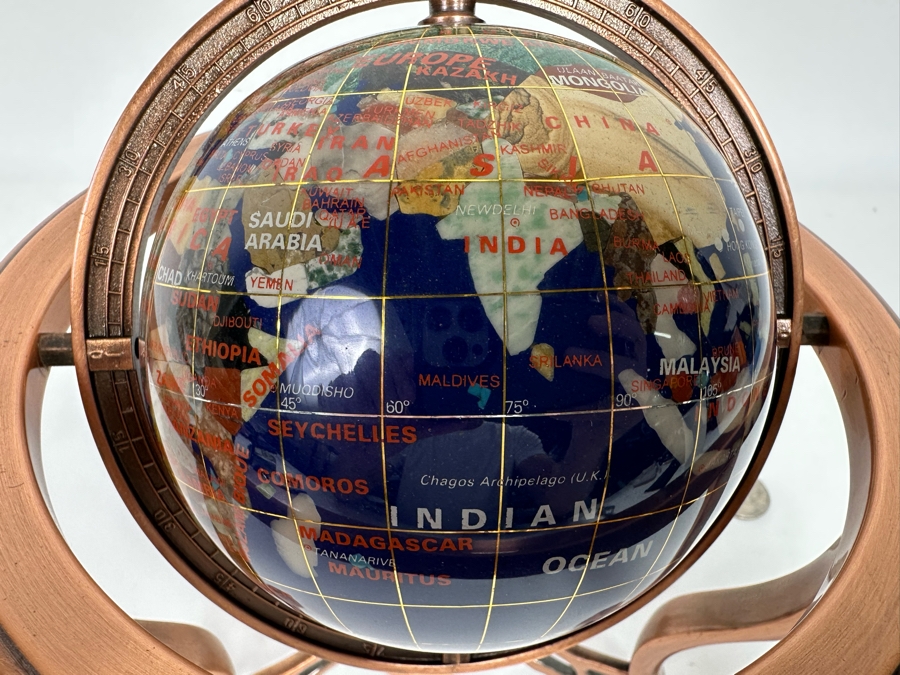 Small Inlaid Semi-Precious Stone Globe 7W X 8H [Photo 6]
