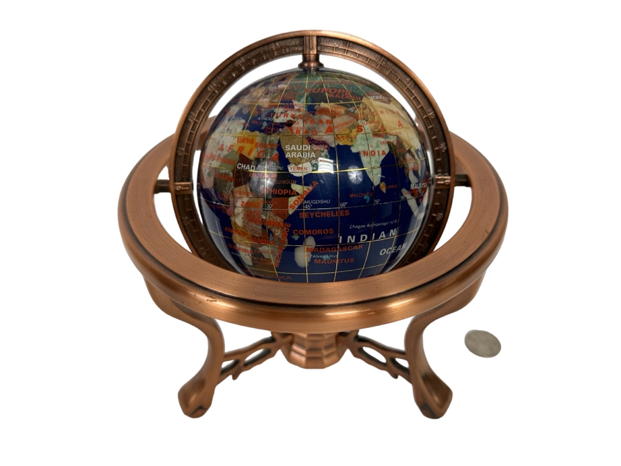 Small Inlaid Semi-Precious Stone Globe 7W X 8H