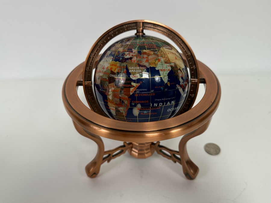 Small Inlaid Semi-Precious Stone Globe 7W X 8H [Photo 3]