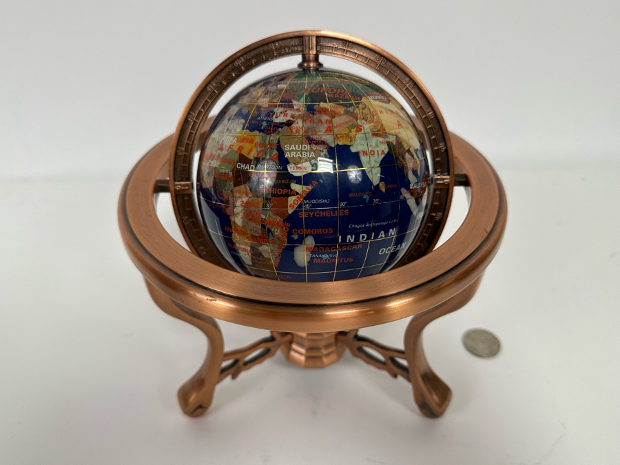 Small Inlaid Semi-Precious Stone Globe 7W X 8H [Photo 2]