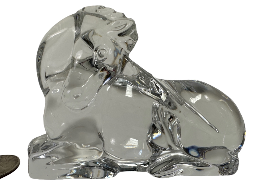 Baccarat France Crystal Unicorn Horse Figurine Slight Chip In Back - See Photos 4.5W X 3H [Photo 1]
