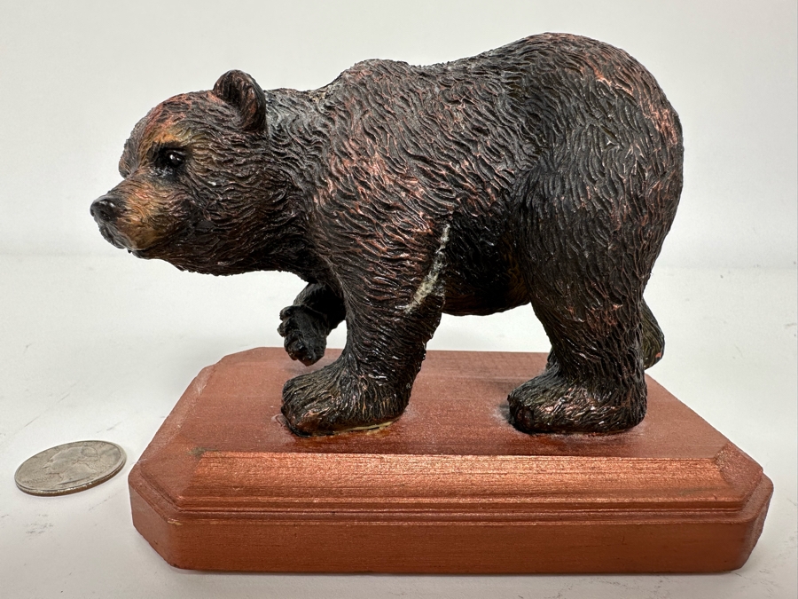 Carved Wooden Bear Sculpture Signed Lee 2011 5W X 4H