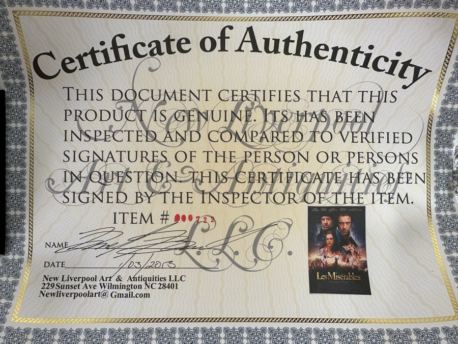 Signed Les Miserables Movie Poster Signed By The Actors: Hugh Jackman, Russell Crowe, Anne Hathaway, Amanda Seyfried And More With Cert 11 X 17 - See Photos  [Photo 14]