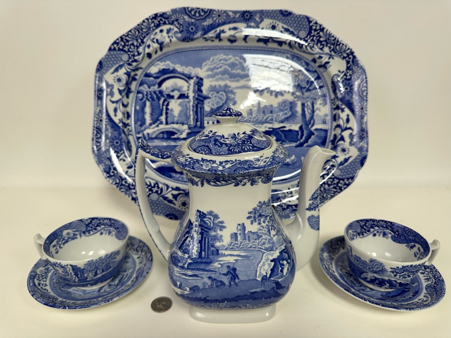 Italian Spode Design C. 1816 Made In England 16' Platter, Coffee Pot And Pair Of Cups And Saucers [Photo 4]