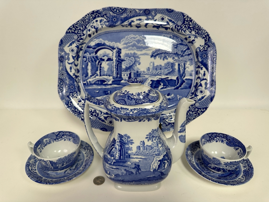 Italian Spode Design C. 1816 Made In England 16' Platter, Coffee Pot And Pair Of Cups And Saucers [Photo 3]