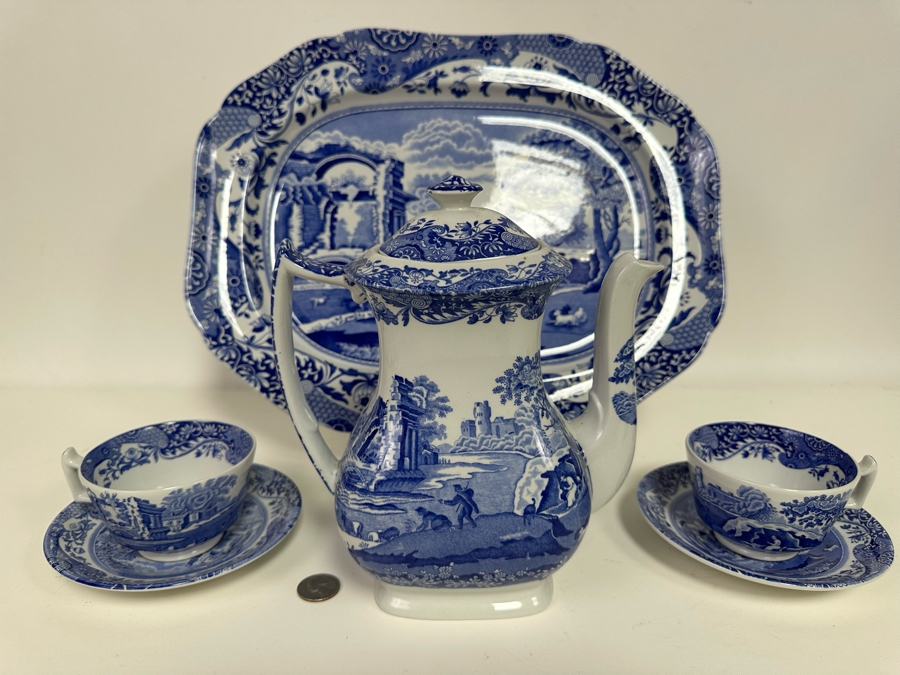 Italian Spode Design C. 1816 Made In England 16' Platter, Coffee Pot And Pair Of Cups And Saucers [Photo 5]