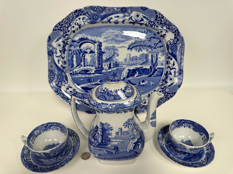 Italian Spode Design C. 1816 Made In England 16' Platter, Coffee Pot And Pair Of Cups And Saucers [Photo 2]