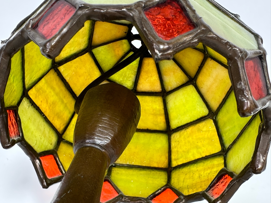 Small Signed Bronze Table Lamp With Stained Glass Shade Base Is Signed BC74 [Photo 6]