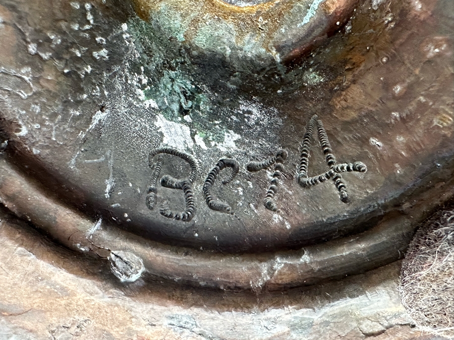 Small Signed Bronze Table Lamp With Stained Glass Shade Base Is Signed BC74 [Photo 8]