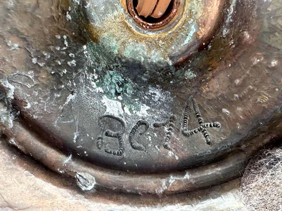 Small Signed Bronze Table Lamp With Stained Glass Shade Base Is Signed BC74 [Photo 7]