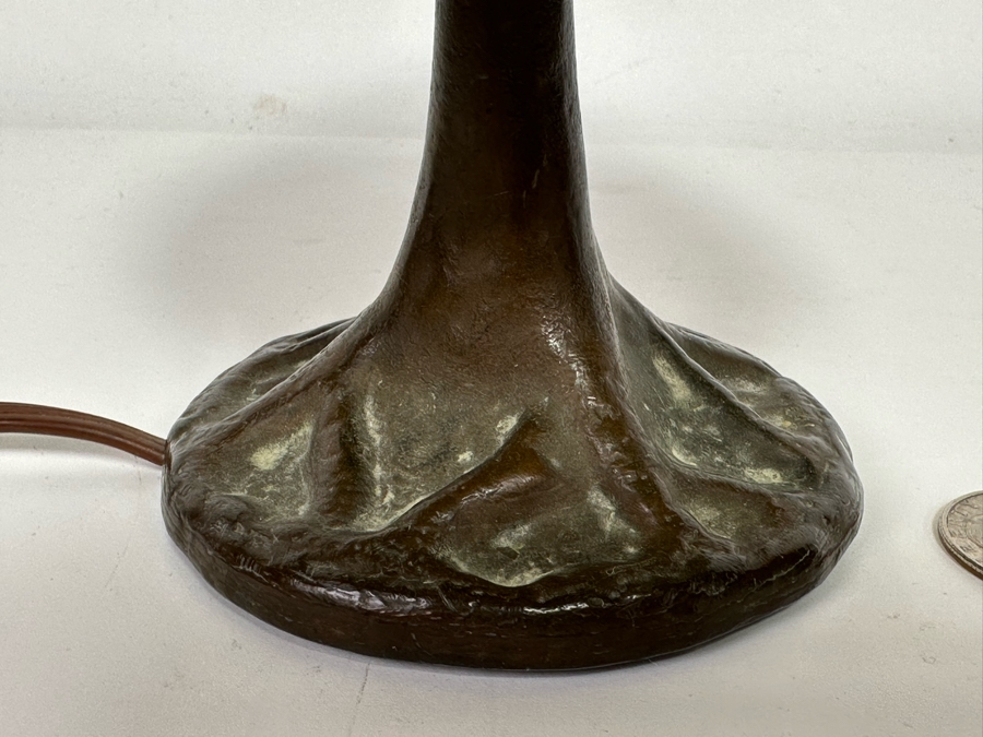Small Signed Bronze Table Lamp With Stained Glass Shade Base Is Signed BC74 [Photo 4]