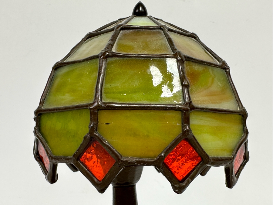 Small Signed Bronze Table Lamp With Stained Glass Shade Base Is Signed BC74 [Photo 5]