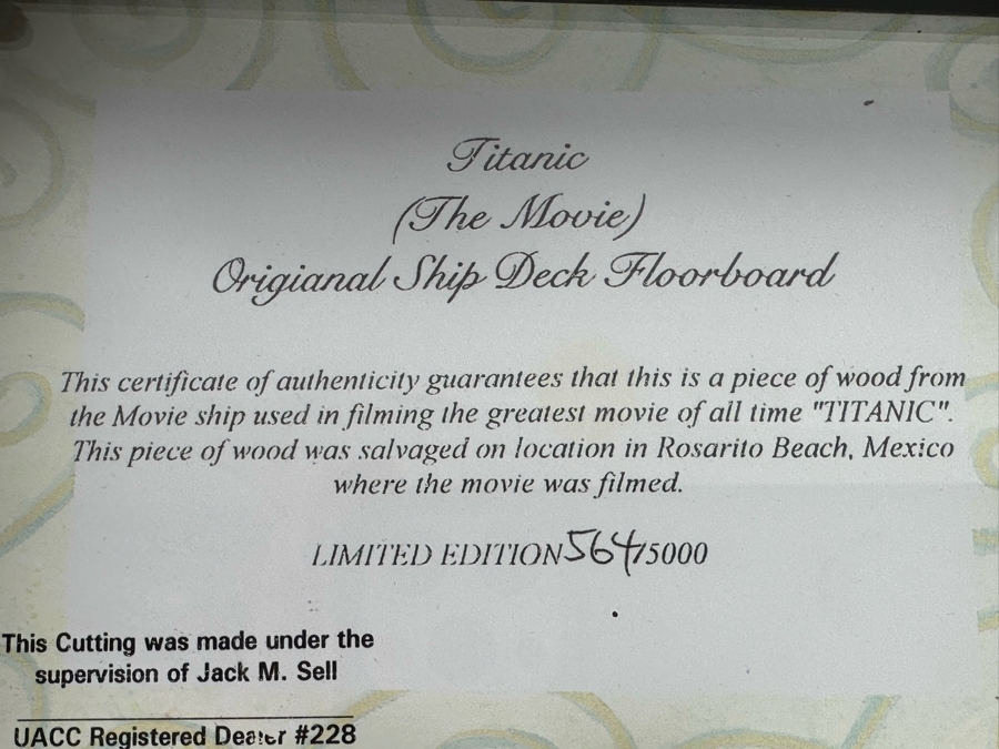 Original Ship Deck Floorboard From The Movie Titanic Limited Edition With Cert Framed 8 X 10 [Photo 7]