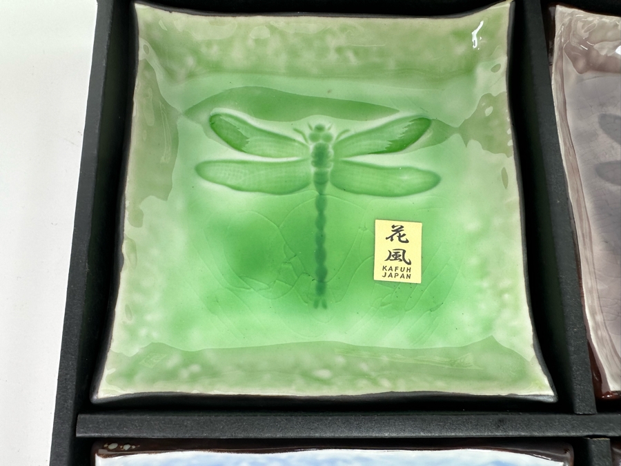 Collection Of Four Japanese Dragonfly Plates 5 X 5 With Box [Photo 5]