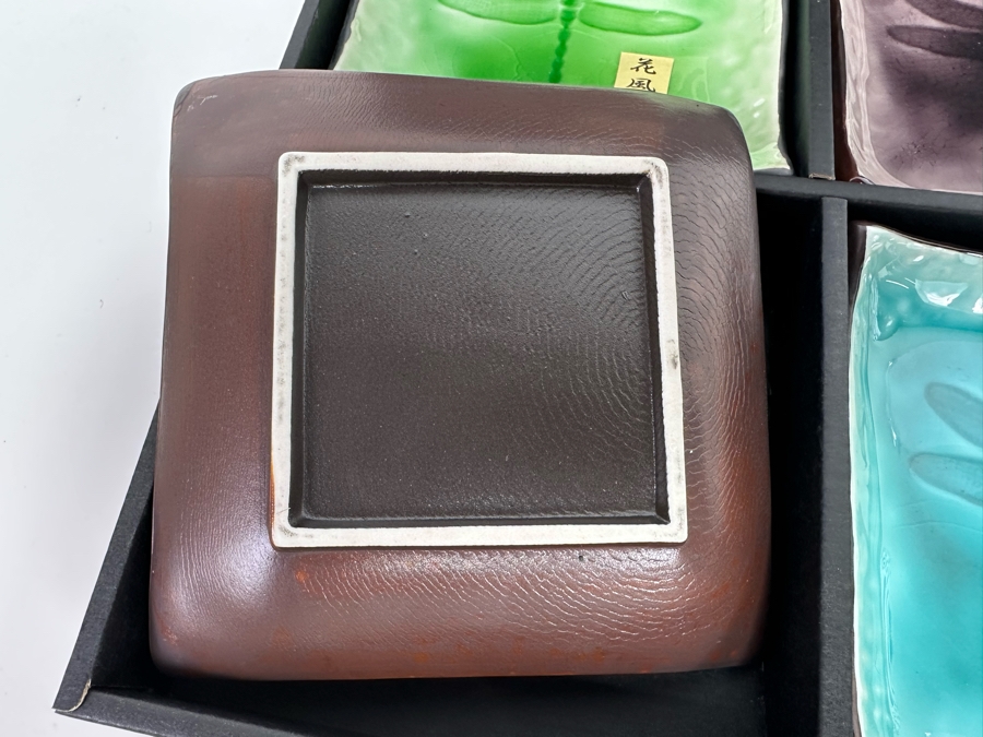 Collection Of Four Japanese Dragonfly Plates 5 X 5 With Box [Photo 7]