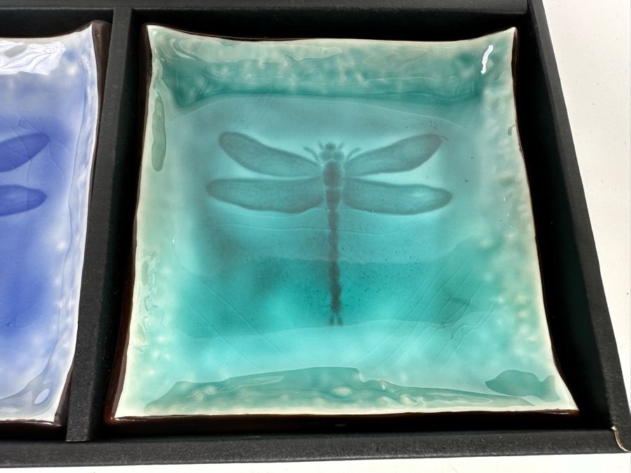 Collection Of Four Japanese Dragonfly Plates 5 X 5 With Box [Photo 6]