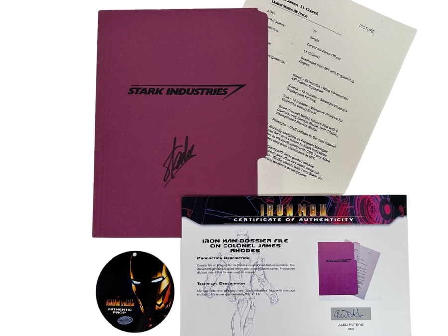 Hand Signed Stan Lee Iron Man Movie Prop: Iron Man Dossier File On Colonel James Rhodes With Cert 9.5 X 11.5