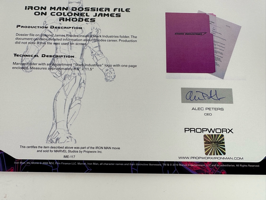 Hand Signed Stan Lee Iron Man Movie Prop: Iron Man Dossier File On Colonel James Rhodes With Cert 9.5 X 11.5 [Photo 7]