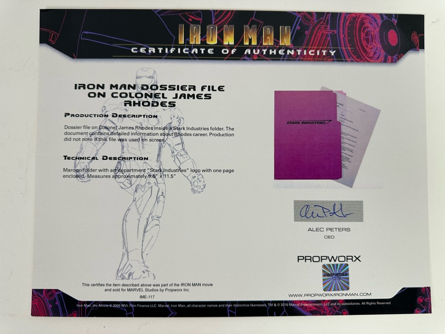Hand Signed Stan Lee Iron Man Movie Prop: Iron Man Dossier File On Colonel James Rhodes With Cert 9.5 X 11.5 [Photo 10]