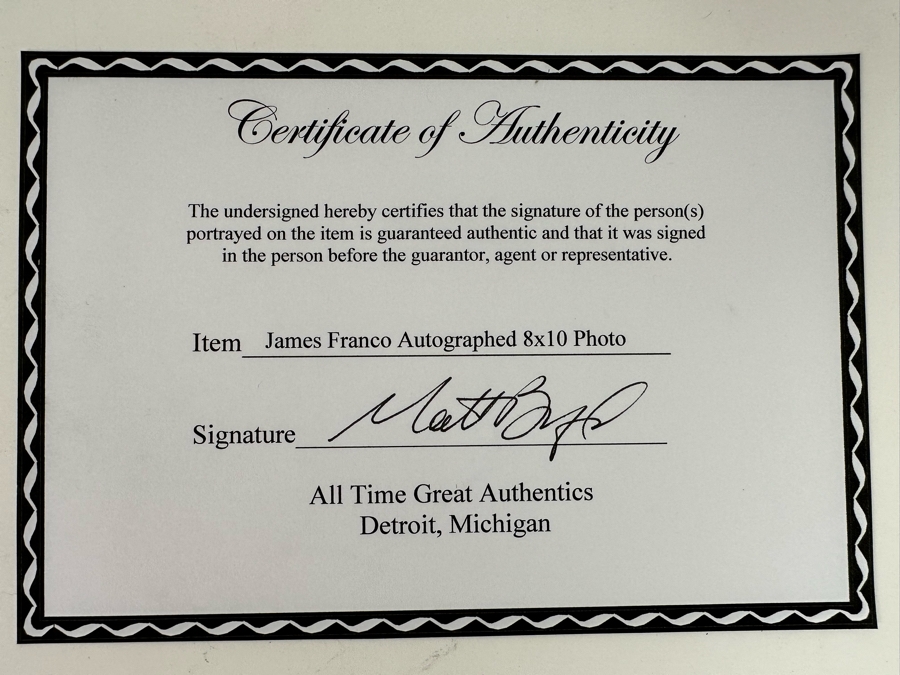 James Franco Autographed 8 X 10 Photo With Cert [Photo 6]