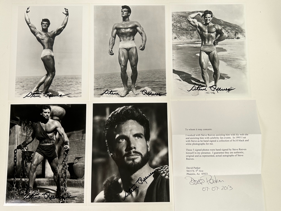 Five Autographed 8 X 10 B&W Photographs Of Movie Star / Bodybuilder Steve Reeves [Photo 2]