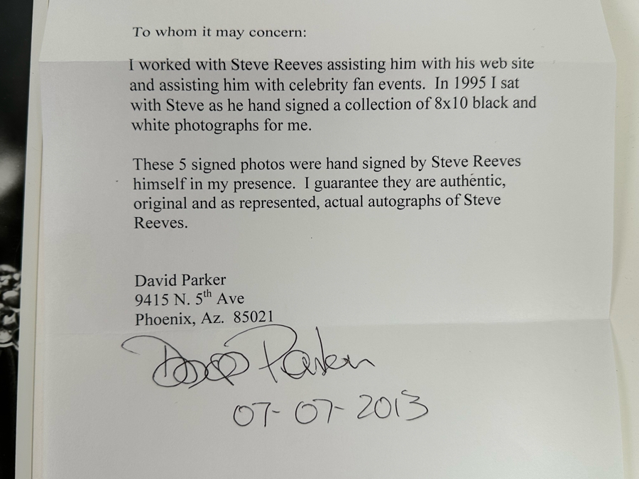 Five Autographed 8 X 10 B&W Photographs Of Movie Star / Bodybuilder Steve Reeves [Photo 15]